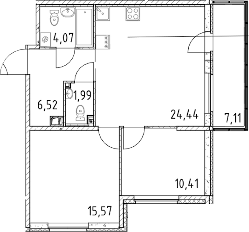 2-комнатная квартира 63 м², 3/17 эт., ЖК «Город Первых»